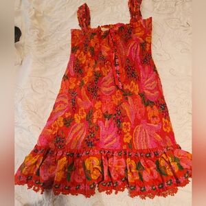 Farm Rio Mini  Bright Floral Smocked Sundress - Pink & Orange Large